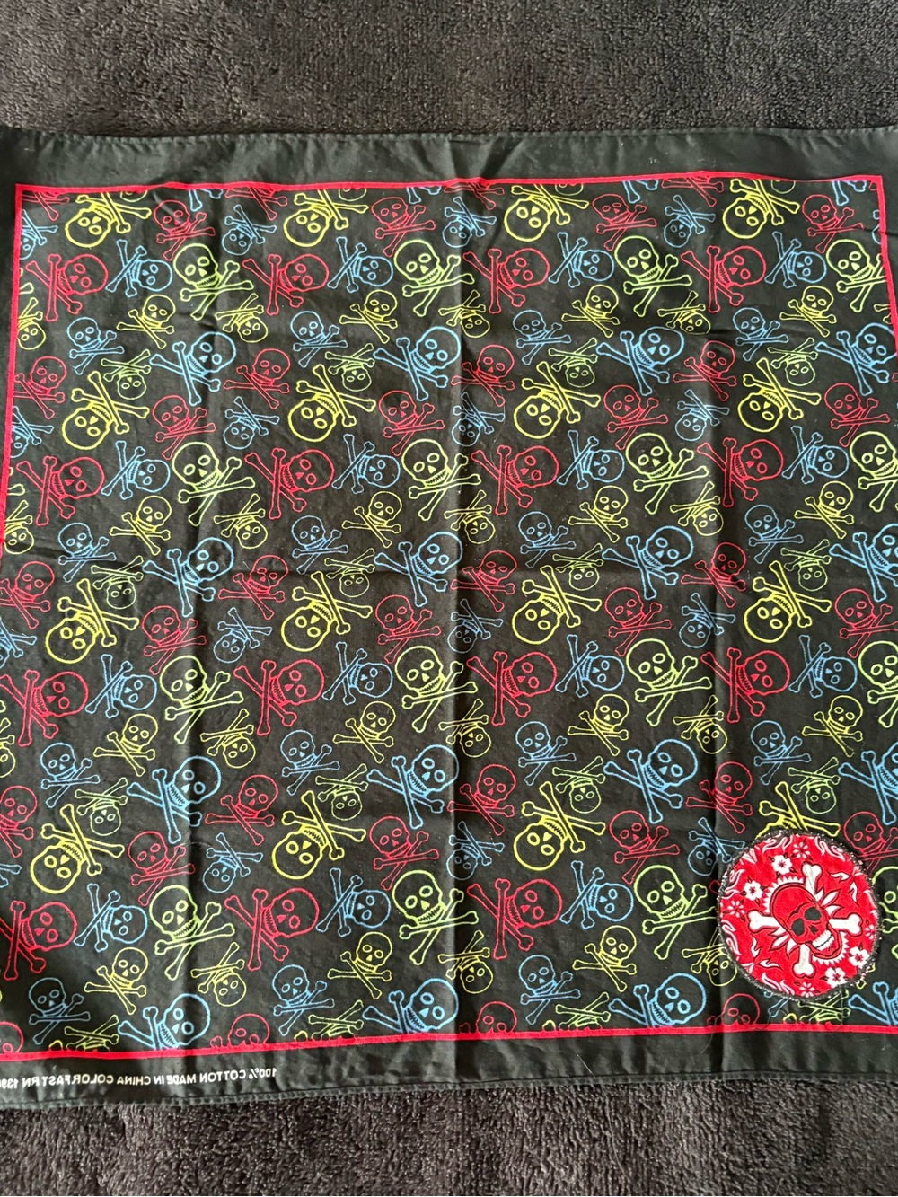 Skull and cross bones multi-color bandana  20” x 20”